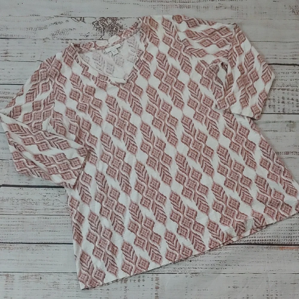 J. Jill Pink and White Cotton Patterned Blouse - Picture 1 of 8